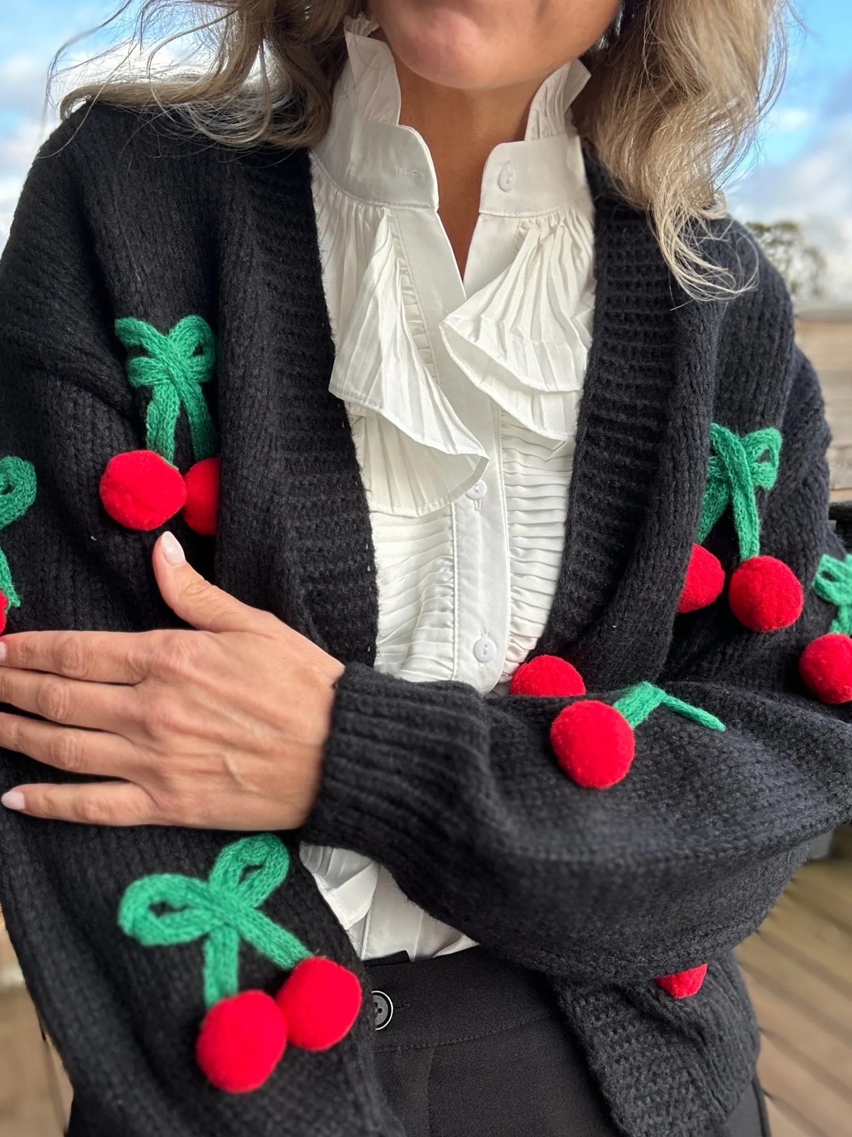 cherry_cardigan_black_1.webp Clearance Gown Cherry Cardigan Black