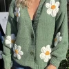 Outlet Gown Isa Margurit Cardigan 2398 Med Handlavet Blomster Green
