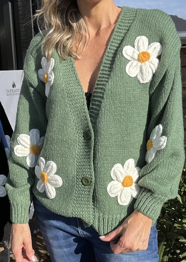 Outlet Gown Isa Margurit Cardigan 2398 Med Handlavet Blomster Green