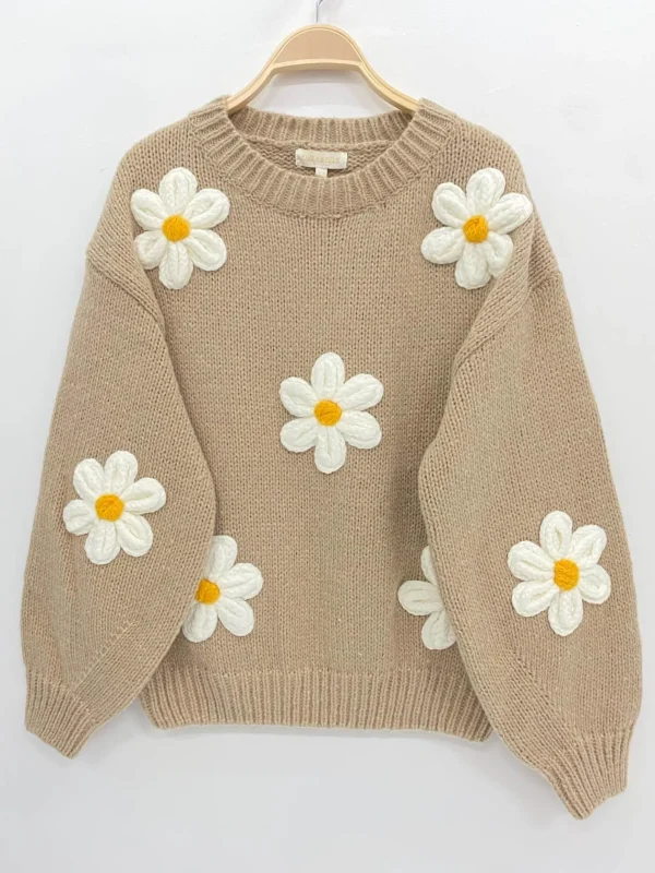 Hot Gown Isa Margurit Pullover Med Handlavet Blomster Sand