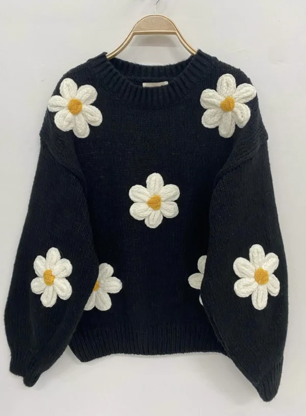 New Gown Isa Margurit Pullover Med Handlavet Blomster Black