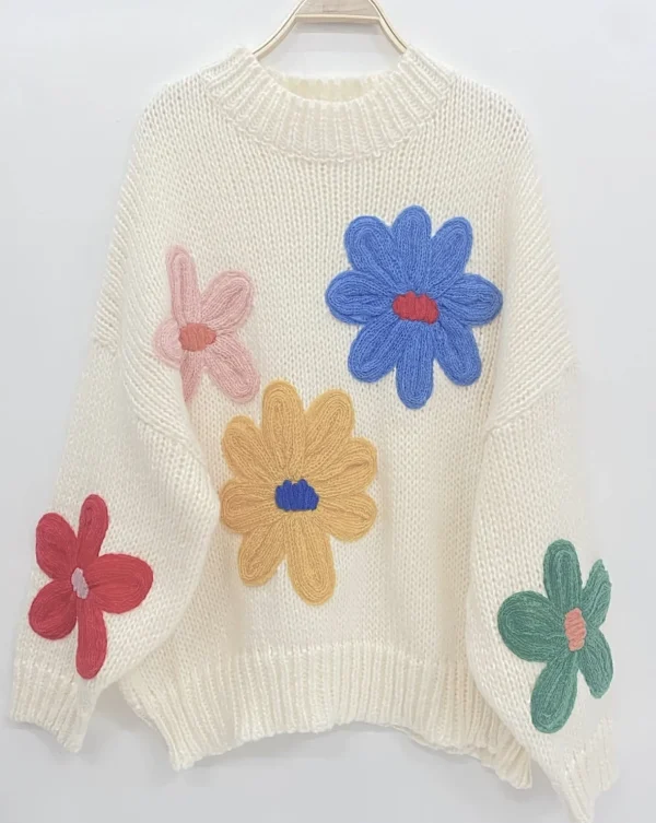 Outlet Gown Isa Strik Med Handlavet Blomster White