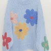 Clearance Gown Isa Strik Med Handlavet Blomster Light Blue