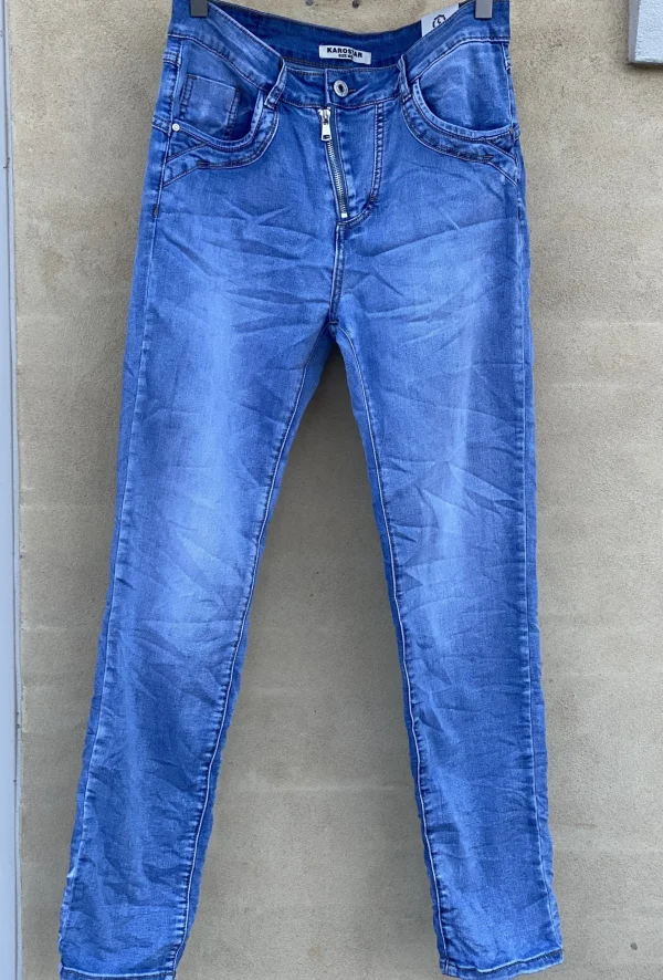 Best Sale Karostar K8822 Zip Jeans Blue Denim