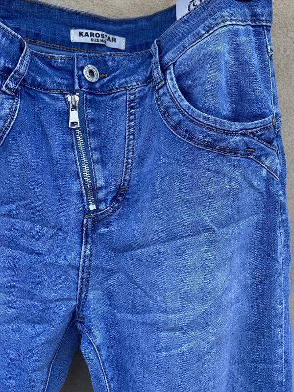 Best Sale Karostar K8822 Zip Jeans Blue Denim