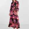 Sale YAS Savanna Long Shirt Dress Black Aop Flower Print