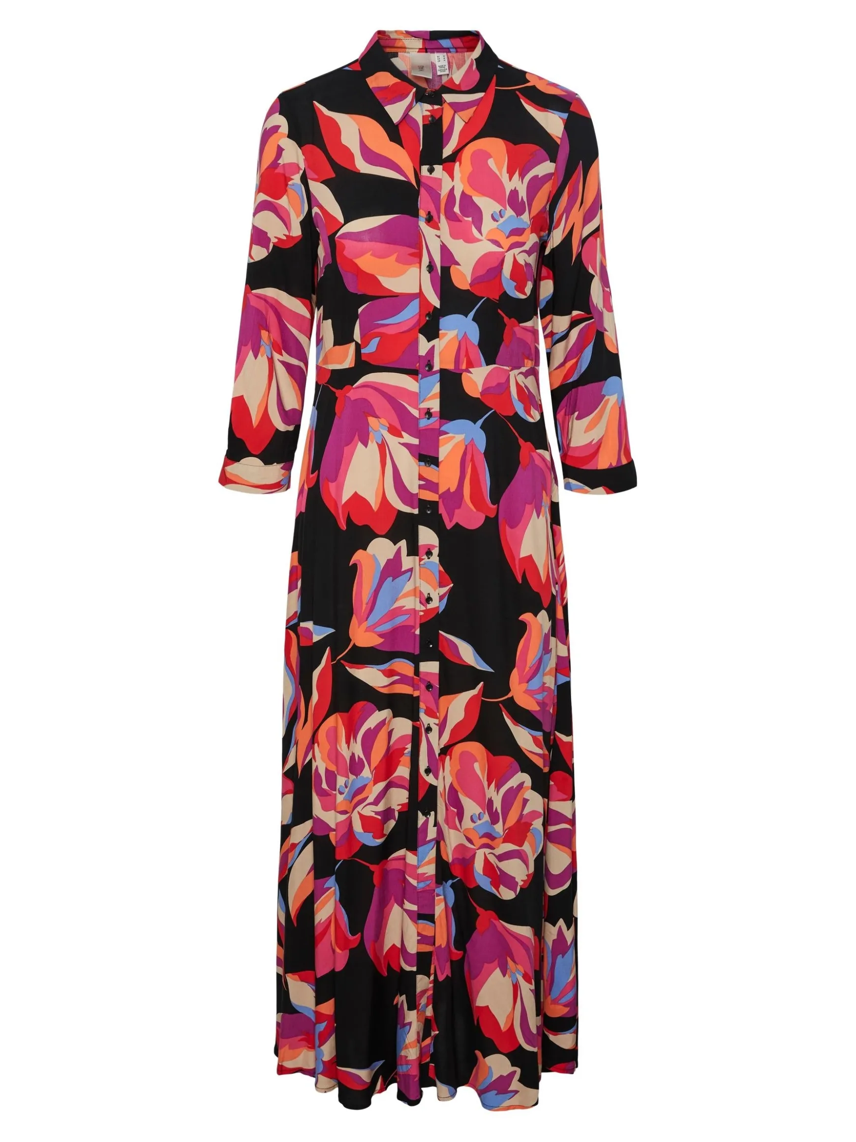 savanna_long_shirt_dress__2.webp Sale YAS Savanna Long Shirt Dress Black Aop Flower Print