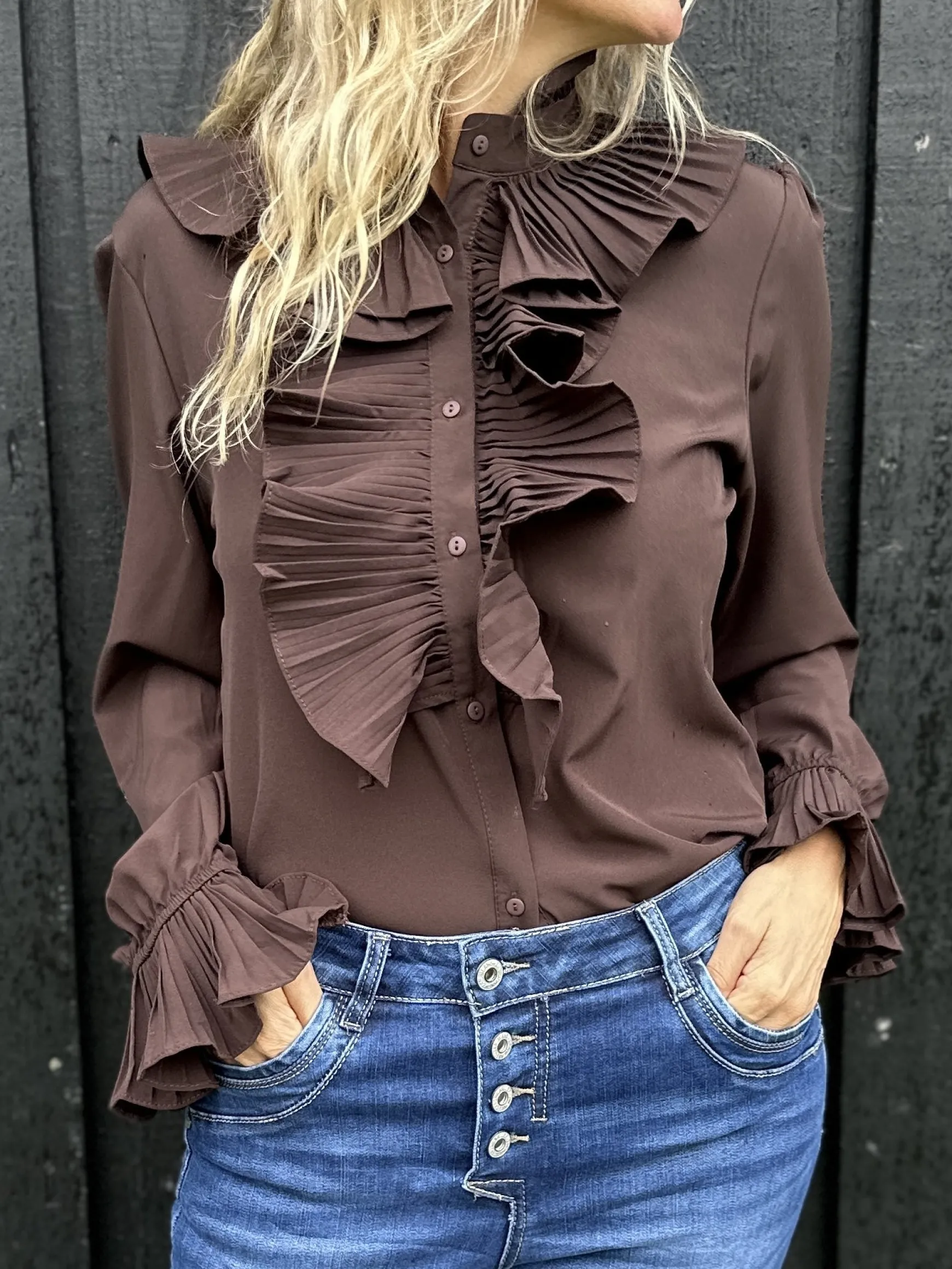 vigga_flaeseskjorte_brown_0.webp Sale Gown Vigga Flaeseskjorte Brown Chocolate